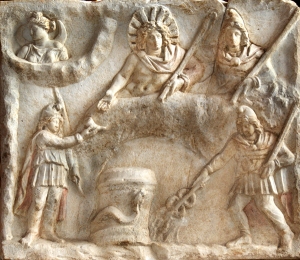 Another early Christian era Roman bas relief depicting Mithras, Sol (the sun-god) and others joining in a banquet.